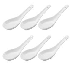 Latrt 6 stycken soppskedar keramik, soppskedar, skedset porslin, serveringssked för risskålar, ramen, förrätter, desserter, vit