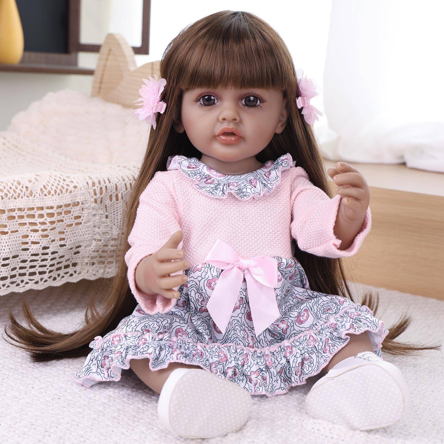 55cm Black Skin Reborn Girl Doll Full Silicone Vinyl Realistic Princess Babies Dolls Kids Christmas Halloween Decoration Gifts