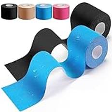 HONYAO® Kinesiologitejp, Kinesiology Tape (5m×5cm), Fysiotejp för Axlar, Rygg, Knän, Armbågar och Nacke, Sporttejp, Hudvänlig, Elastisk & Vattentät - Blå Svart