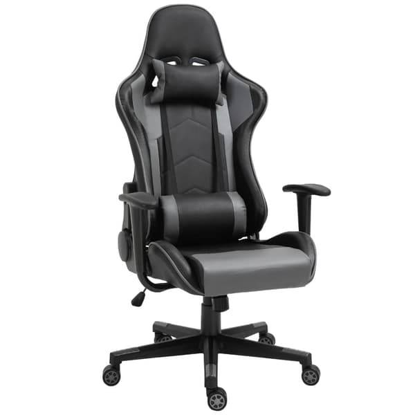 Ergonomisk kontorstol/gamingstol i kunstlæder & skum, sort, 67,5×74×126–136 cm