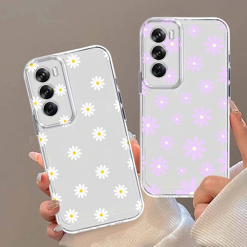 Cartoon Daisy Pattern Cover For OPPO Reno 14 13 12 11 10 Pro Z Lite 5G Protective Transparent Phone Case