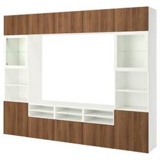 BESTÅ tv-förvaring kombination/glasdörrar, vit Lappviken/valnötsmönstrad klarglas, 300x42x231 cm