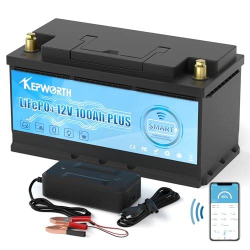 KEPWORTH Litiumbatteri 12V 100Ah Bluetooth LiFePO4 Litiumjärnfosfat-batteri Med Smart 100A BMS, 1280Wh, för off-grid, Husvagnar, husbil, solenergisystem, hembackup, UPS, marin