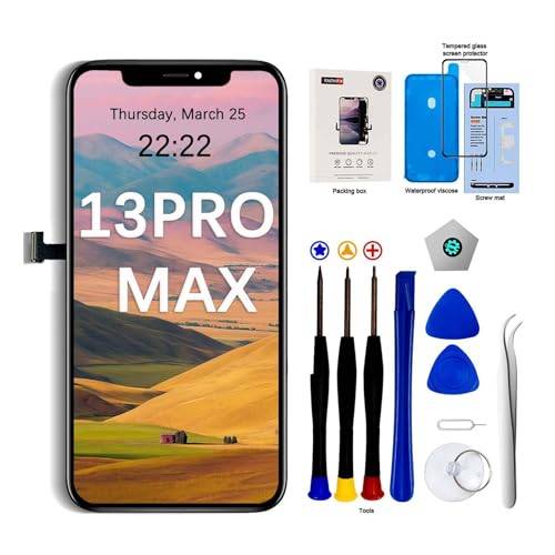 EFaith för iPhone 13 Pro Max-skärm 6,7 tum Full HD LCD-skärm, 3D-pekskärmsdigitaliserare, ram med reparationsverktygssats, härdat glas för modell A2484, A2641, A2644, A2645, A2643