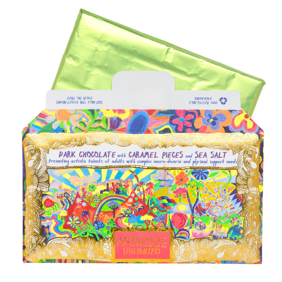 Arthouse Joy Revolution Dark Chocolate Bar with Caramel Pieces & Sea Salt - gold/red - one size