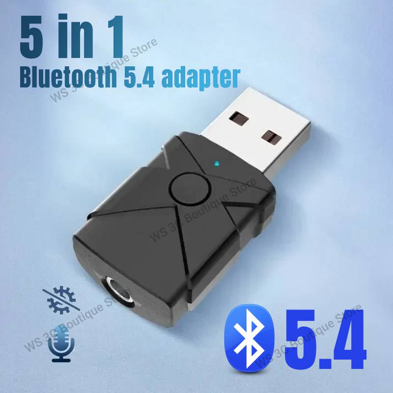 5 in 1 USB Bluetooth 5.4 Receiver Transmitter Wireless Audio Adapter Sound Card 3.5mm Aux Music for TV Computer Car Speaker PC