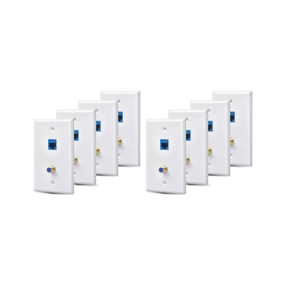 8 Packs Ethernet Coax Wall Plate Outlet with 1 Cat6 Port and 1 Gold-Plated Coax F Type Port RJ45 Wall Plates