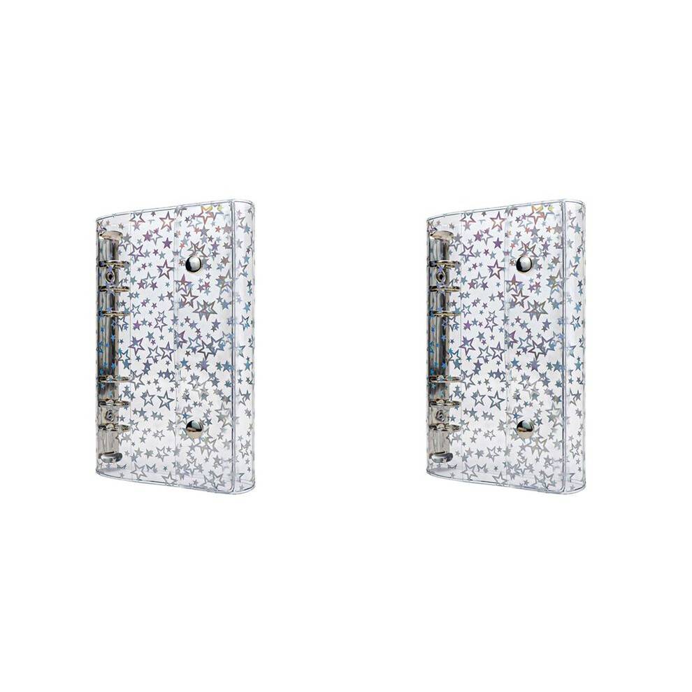 2X A6 Budget Binder Cover Clear PVC 6 Ring Binder Glitter Star Refillable Notebook Shell Protector with 2 Snaps