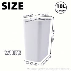 TEMU 10l/2.64gal Plastic Trash Can With Press Top Lid, Odor-proof Waste Bin, Pet-resistant, Polished Finish, For Bathroom, Kitchen, Bedroom, Office - Home Cleaning Supplies, No Electricity Needed