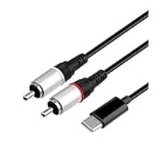 euroharry 1 m USB typ C till dubbel RCA RCA-kontakt audio stereo Y splitter adapterkabel kompatibel handtelefon