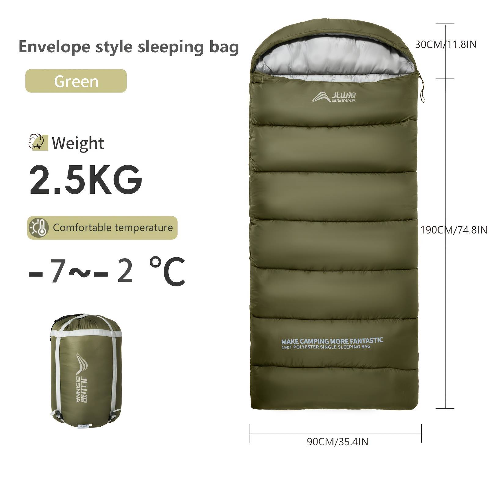 TEMU Bisinna 1pc Envelope-style Sleeping Bag Zip Closure, Thickened Portable Sleeping Bag For Outdoor Travel Camping - - Suitable For Winter Camping & Hiking - Ideal Gift For Adventurers