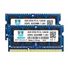 motoeagle 2 x 4 GB DDR3L-1600 SODIMM RAM, PC3 PC3L 12800S 4 GB 8 GB kit, 204-pin 2Rx8 DDR3 1600 MHz minne, obuffrad icke-ECC 1,35 V CL11 Dual Rank anteckningsbok