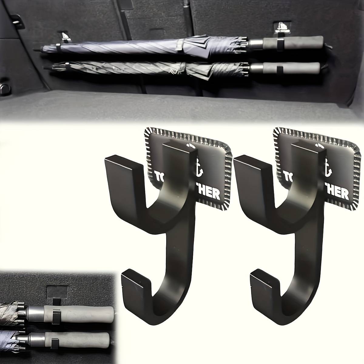 2pcs Car Umbrella Storage, Universal Trunk Hooks, Suitable For Umbrellas, Towels, Fishing Rods, Camping Gear Storage, No Drilling Required, Stable Installation, Fits Most Car Models