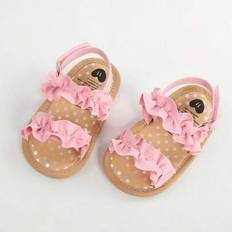 Spädbarn Spädbarn Flickor Sommarsandaler med blommor Bowknot Mjuk sula Bröllopsklänning Flats Newborn First Walkers Spjälsäng Klänning Skor - Rosa (CN11-12,CN13-14,CN15-16)