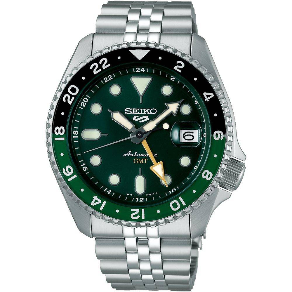 Seiko 5 Sports SSK035K1 SKX GMT Tvåfärgad automatisk herrklocka grön