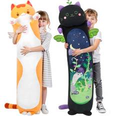 Mewaii 71 cm (28 tum) lång plyschkudde i kattformat, gosedjur, klämkuddar – söt sovande plyschkattunge, mjuka leksaker för barn (orange)