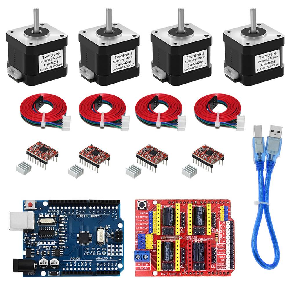 CNC Shield V3 Engraving Machine +4-Lead Nema17 Stepper Motor 42 Motor+4pcs A4988 Driver Expansion Board R3 3D Printer Parts