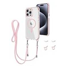 GoodcAcy Crossbody snodd fodral för iPhone 16, magnetiskt fodral kompatibelt med MagSafe transparent smalt stöttåligt klart telefonfodral med snodd för iPhone 16-rosa