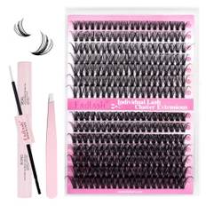 FADLASH DIY fransförlängningssats Volym individuella fransar, franslim och tätning, klusterfransar för nybörjare 3PCS 40D+50D 0,07 D Curl 12-18mm naturlig fransförlängningssats