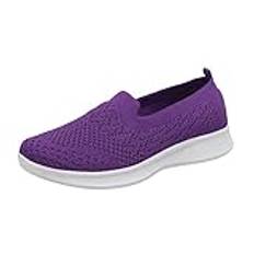 Skor dam sneakers, sommarskor dam andas, vanliga promenadskor dam platta sportskor löparskor slip-on sneakers dam joggingsko fritidsskor avslappnade platta skor, lila, 37 EU