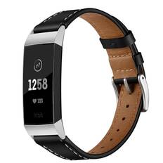 Læderrem Fitbit Charge 3/Charge 4 Sort