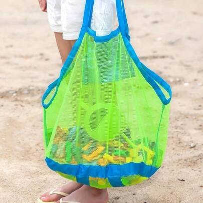 1 st stor strandväska i mesh med axelrem, sandtät och snabbtorkande strandförvaringsväska, lämplig för simbassäng, campingutrustning, snäckor, utomhus - Multifärgad (Grönt nät och blå påsar,Blått nät och gröna påsar,Grönt nät, blå väska, extra stor storlek)