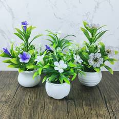 TEMU 3-pack Mini Artificial Potted Plants With White Pots For Home Decor - Plastic Faux Flowers For Living Room, Office Desk - Festive Tabletop Decor For Christmas, , Thanksgiving, Mother's Day