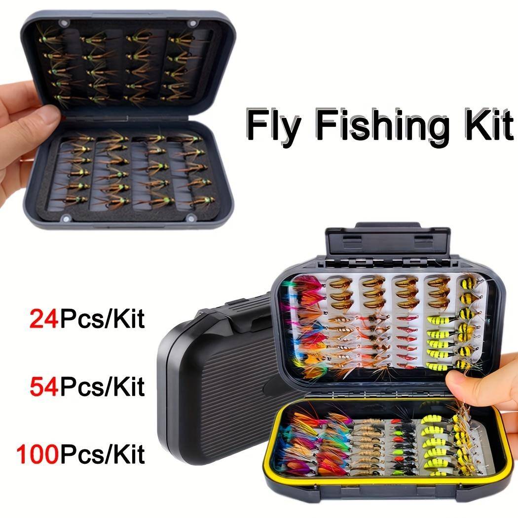 24-100 st Flugfiskeset Med Låda/Torrfluga/Våtfluga Flugor För Öring, Småfisk, Havsabborre, Stålhuvud, Lax etc i sötvatten eller saltvatten.