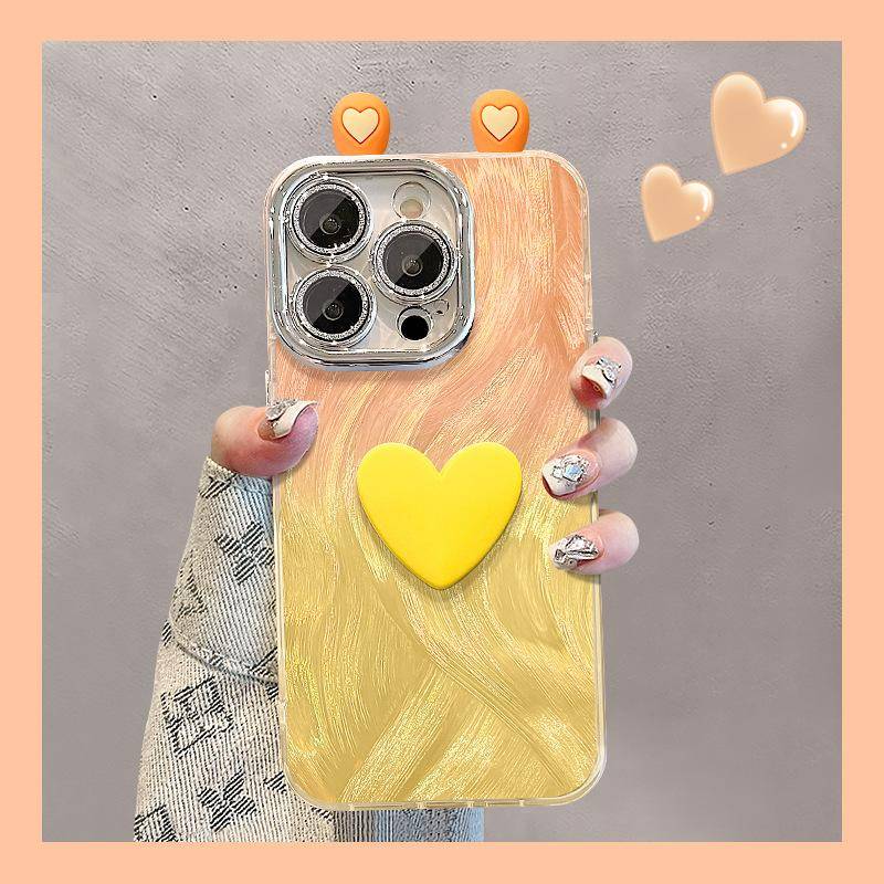 Gradient Love Ear Dolls Suitable for Apple 16 Feather Yarn Mobile Phone Case Vivo Xiaomi Oppo Huawei 13promax Redmi K40/K40 Pro