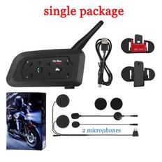 V6 Plus Motorcycle Bluetooth Intercom, 6 Riders 1500M Group Chat System with Noise Reduction, Waterproof Helmet Headset V6 PLUS-1 set