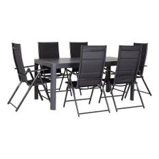 Matgrupp Sunfun Stenvik Bord + 6 Positionsstolar Lina Svart