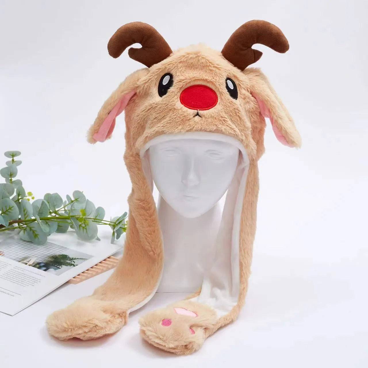 BunnyBounce Hatt – Söt Mössa med Rörliga Öron - Jul Hjort