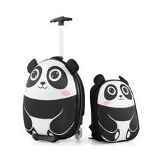 2-delt børnekuffert & rygsæk med hjul & 3-trins teleskophåndtag 12"+16" børnevogn Panda