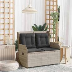Trädgårdsbänk med kudde Ljusgrå Poly rattan
