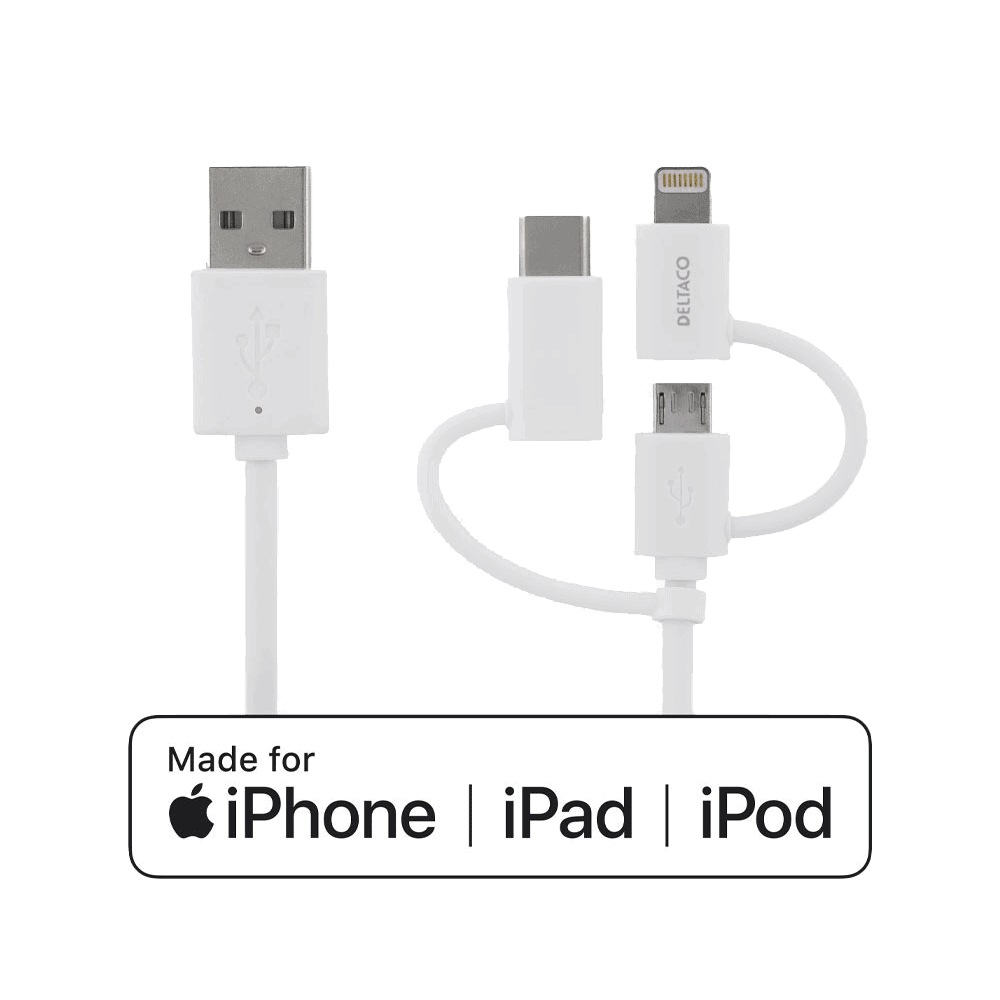 USB-C/Micro-USB/Lightning-Sync-/Ladekabel, weiß