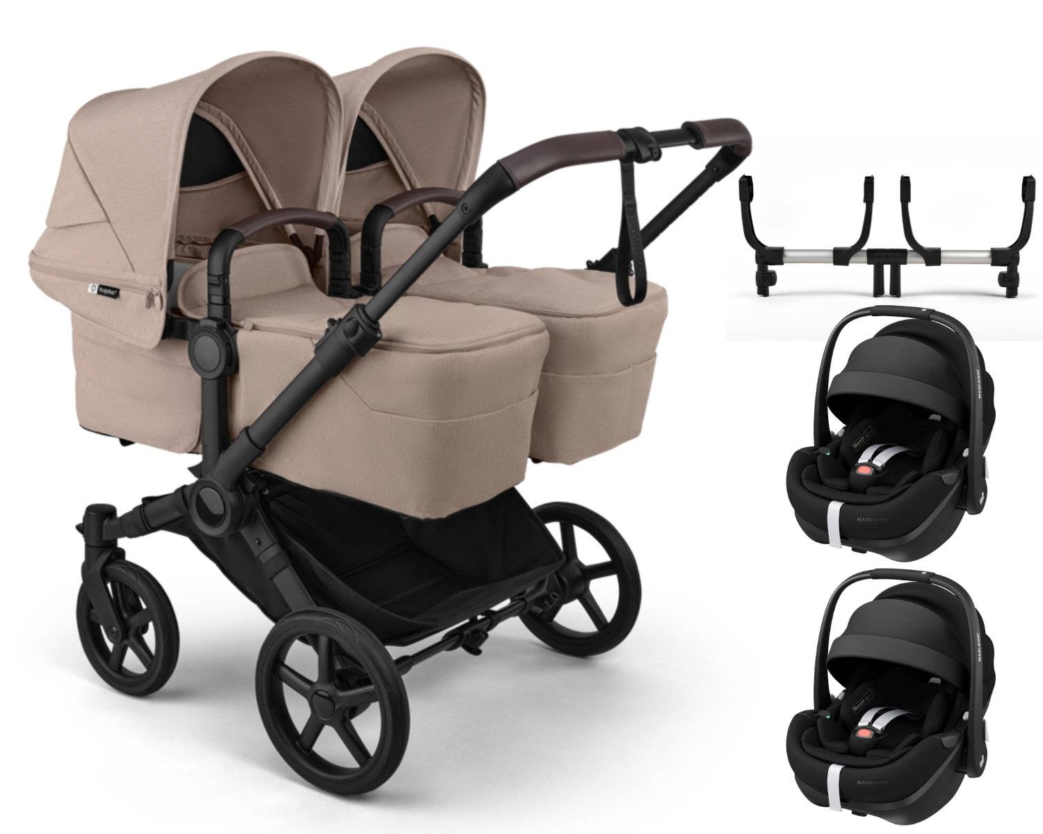 Bugaboo Donkey 6 Twin 3-in-1 incl. 2x Maxi Cosi Pebble 360 Pro2 - Black / Desert Taupe Melange