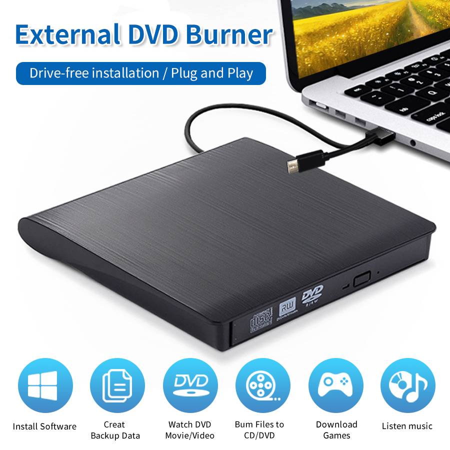 External CD Player Type-C USB 3.0 2 in 1 Portable Optical Drives DVD Burner CD RW ROM Reader Writer Recorder for Desktop Laptop