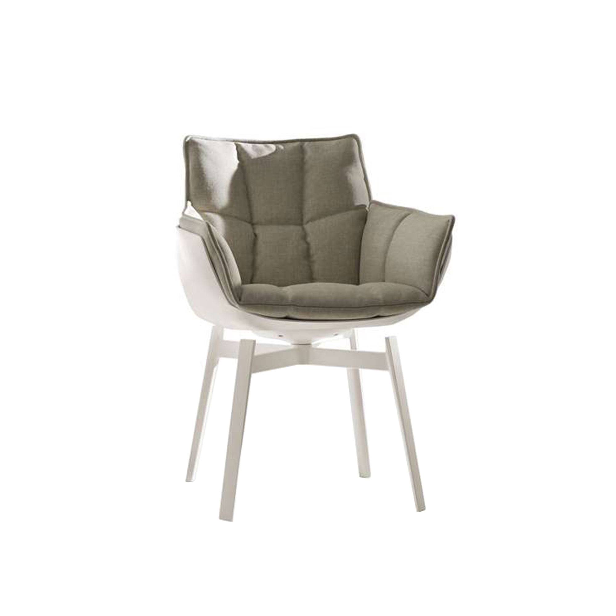 B&B Italia - Husk Outdoor Small Armchair HK1N, White Painted, Fabric Outdoor 02, Lusso Leila 280 - Udendørs spisebordsstole - Patricia Urquiola - Hvid - Metal/Syntetisk