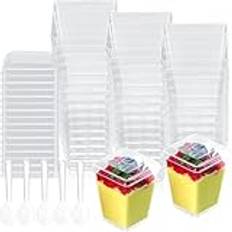 VARHHUXHA Dessertkoppar, 50 st. dessertskålar, dessertkoppar återanvändbara plast, 160 ml/5,4 oz klar dessertkopp för dessert, pudding, småsaker, fest, med 50 x soppskedar, 50 x lock