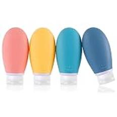 Silikon reseflaskor, 4-pack 100 ml läckagesäker kläm-påfyllningsbar bärbar tom resestorlek flaskor tillbehör behållare för toalettartiklar, schampo, balsam lotion, BPA-fri och TSA-godkänd