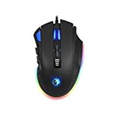 Sades Axe Mouse Gaming, 12 programmerbara knappar, RGB-bakgrundsbelysning, 6 Nivåer Dpi-justerbara, bekvämt ergonomiskt grepp med optisk sensor för PC Gamer med flätade USB-kablar