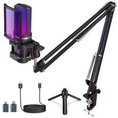 zealsound USB Mikrofon mit arm, RGB Mikrofon für iPhone/PC/Mac/Handy/PS5, mit Stumm, Stativ & Boom (2 Ständer & 2 Adapter), für Gaming,Podcast, Streaming Twitch Youtuber TikTok auf Windows Android