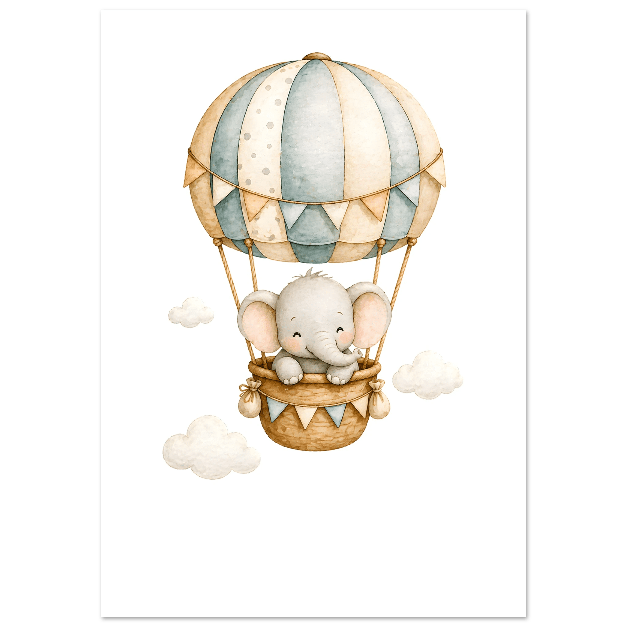 Elefant i luftballong med namn & text-70x100 cm / 28x40″ / Utan ram / -