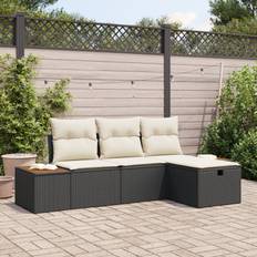 vidaXL 4 Stykke Havesofa Sæt med Puder Sort Poly Rattan