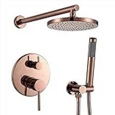 Regn Rose Gold Regnblandare Dusch Combo Set Väggmonterad Duschblandare för badrum med runt duschhuvud, Handdusch, Inbyggd låda