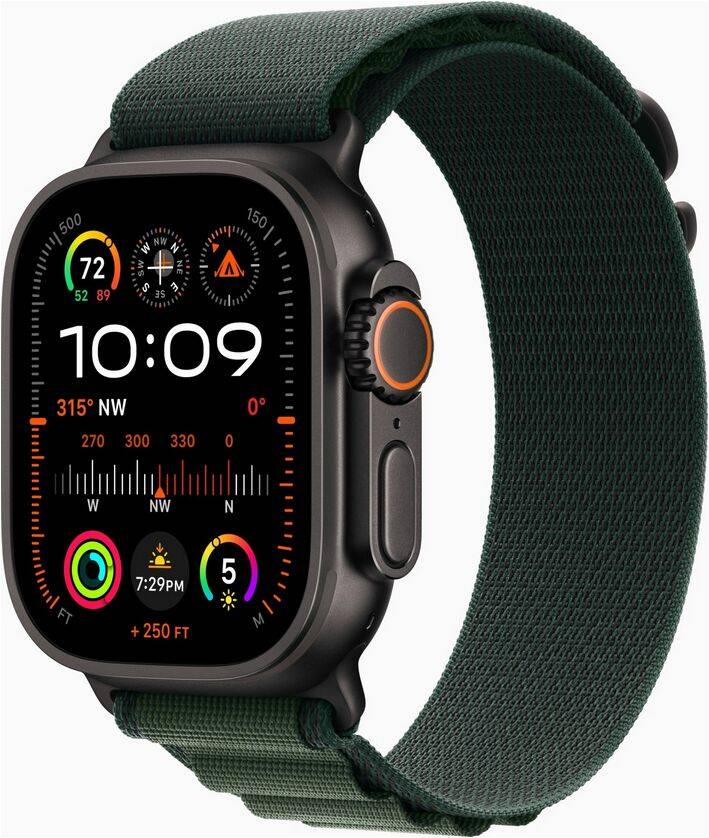 Apple Watch Ultra 2 (2024) | GPS + Cellular | svart | Alpine Loop mörkgrön Medium