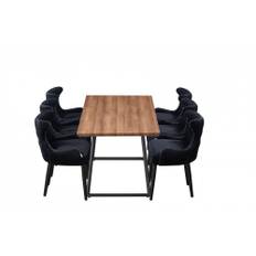 Toga Oxford LUX Dining Set - Toga Extendable Walnut Dining Table w/ a Set of 6 Oxford LUX Velvet Dining Chairs - Dark Grey