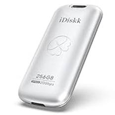 iDiskk 256 GB Extern Solid State-Enhet, USB 3.2 Gen 2 x 2 USB-C SSD, Högpresterande Bärbar SSD Med Fickstorlek, 2000 MB/s Flashenhet, Fotominne (Silver)