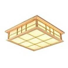 Japanese LED Flush Mount Ceiling Light, Solid Wood Square Ceiling Lamp, Acrylic Lamp Shade, Close to Ceiling Light Fixtures Household faucets