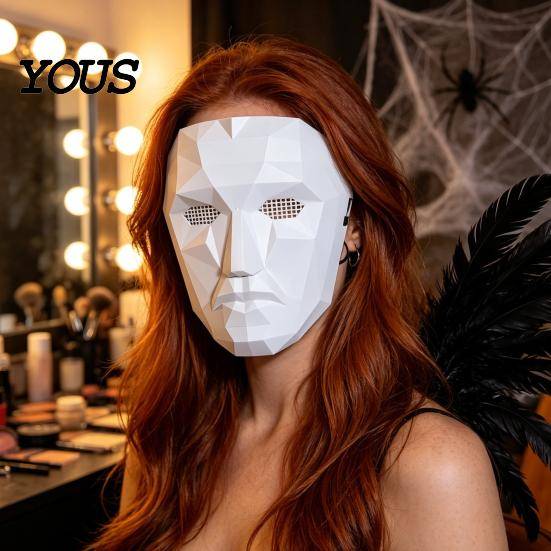 Svartvit Mask Halloween Geometrisk Mask, Polygonal Cool Fest med Nätögon, Tredimensionell Cosplay för Maskerad, Kostymtillbehör vit